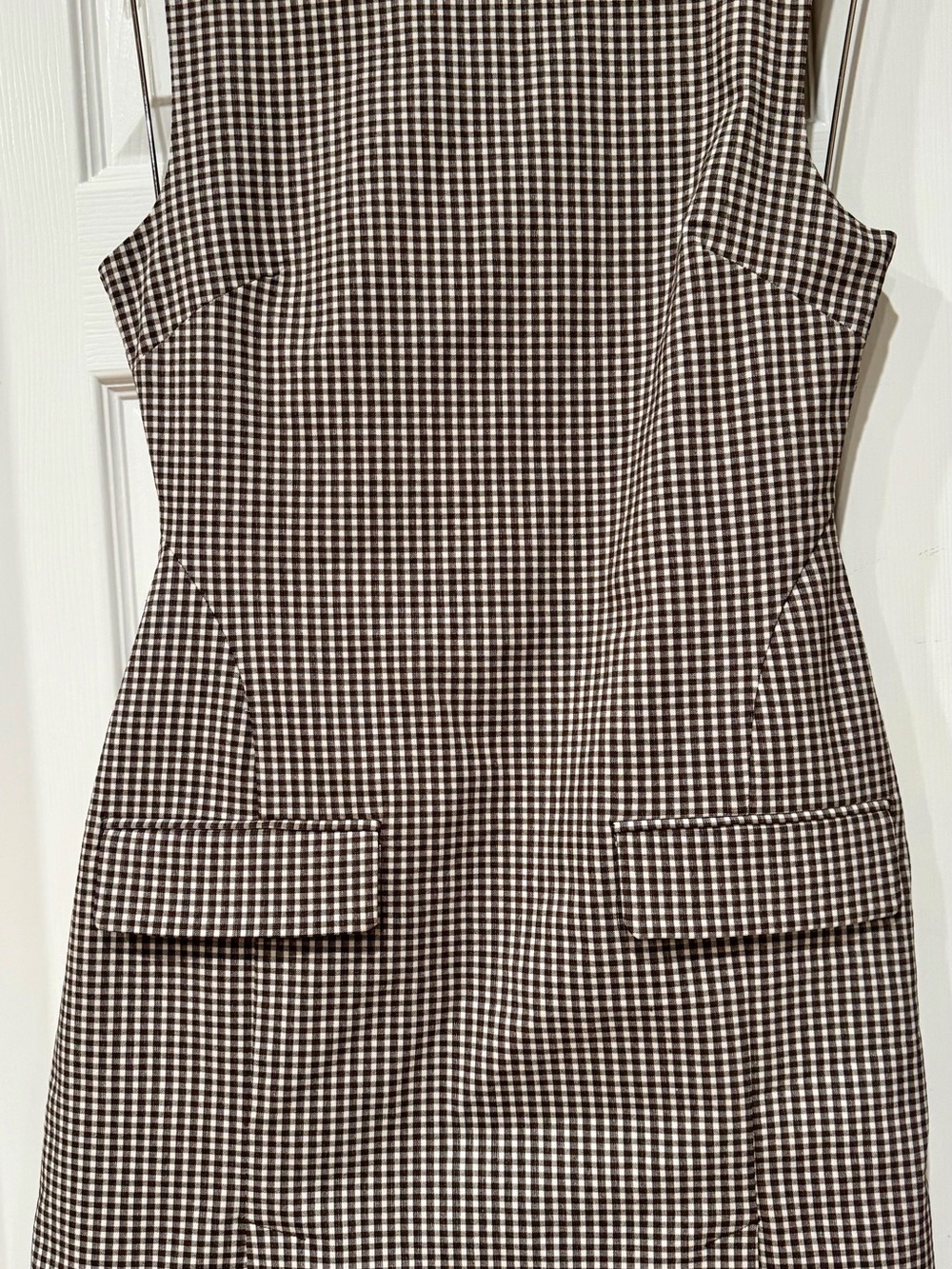 New Caroline Constas Brown and White Gingham Mini Shift Dress